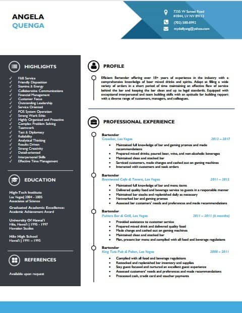 Bartender Resume Examples - Writing Guide + Bartending Skills Needed ...