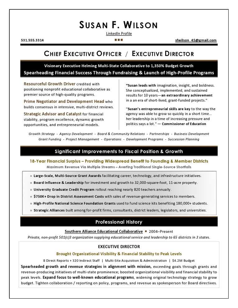 Sample Executive Resume for Nonprofit CEO