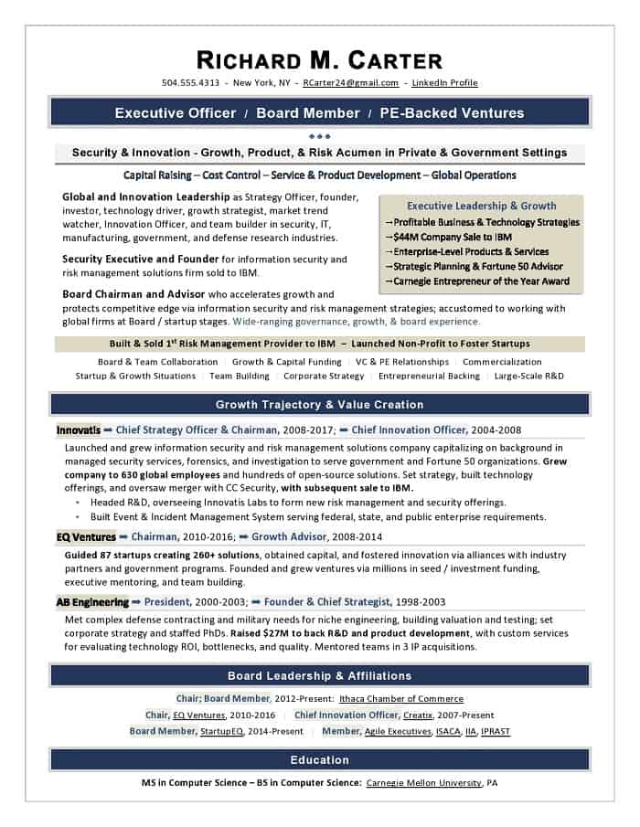 Board Candidate Executive Resume