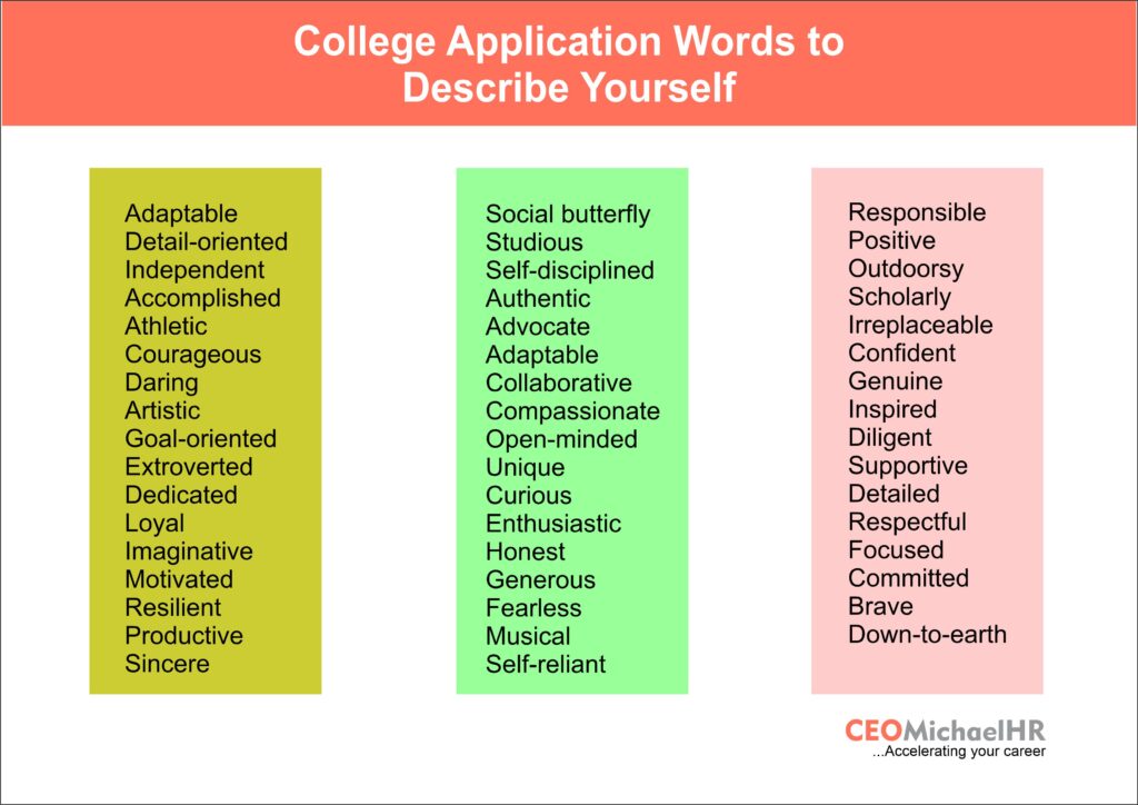 college application words to describe yourself