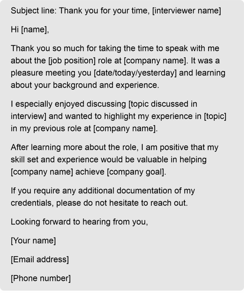 follow up email after interview sample 5