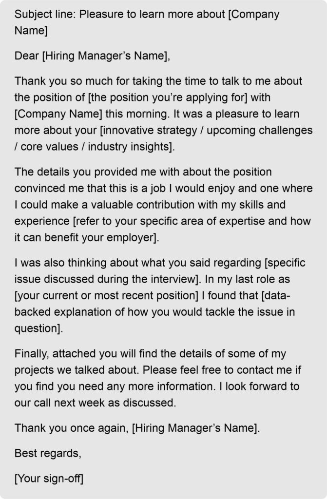 follow up email after interview sample 12
