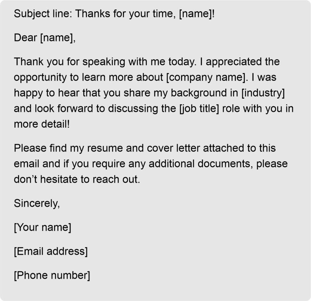 follow up email after interview sample 6