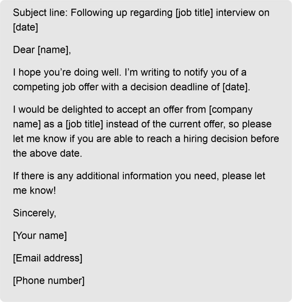 follow up email after interview sample 7