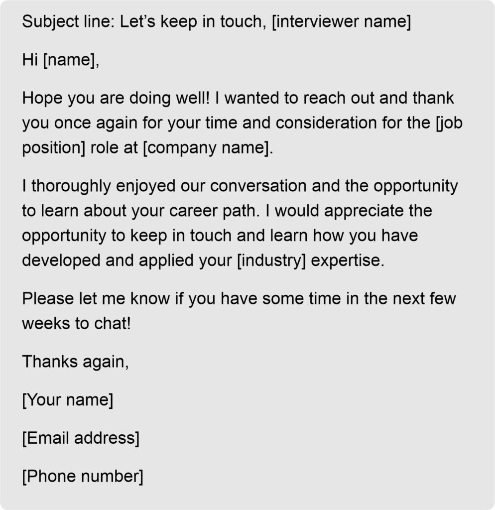 follow up email after interview sample 8
