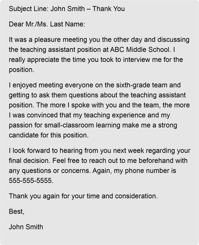 follow up email after interview sample 9